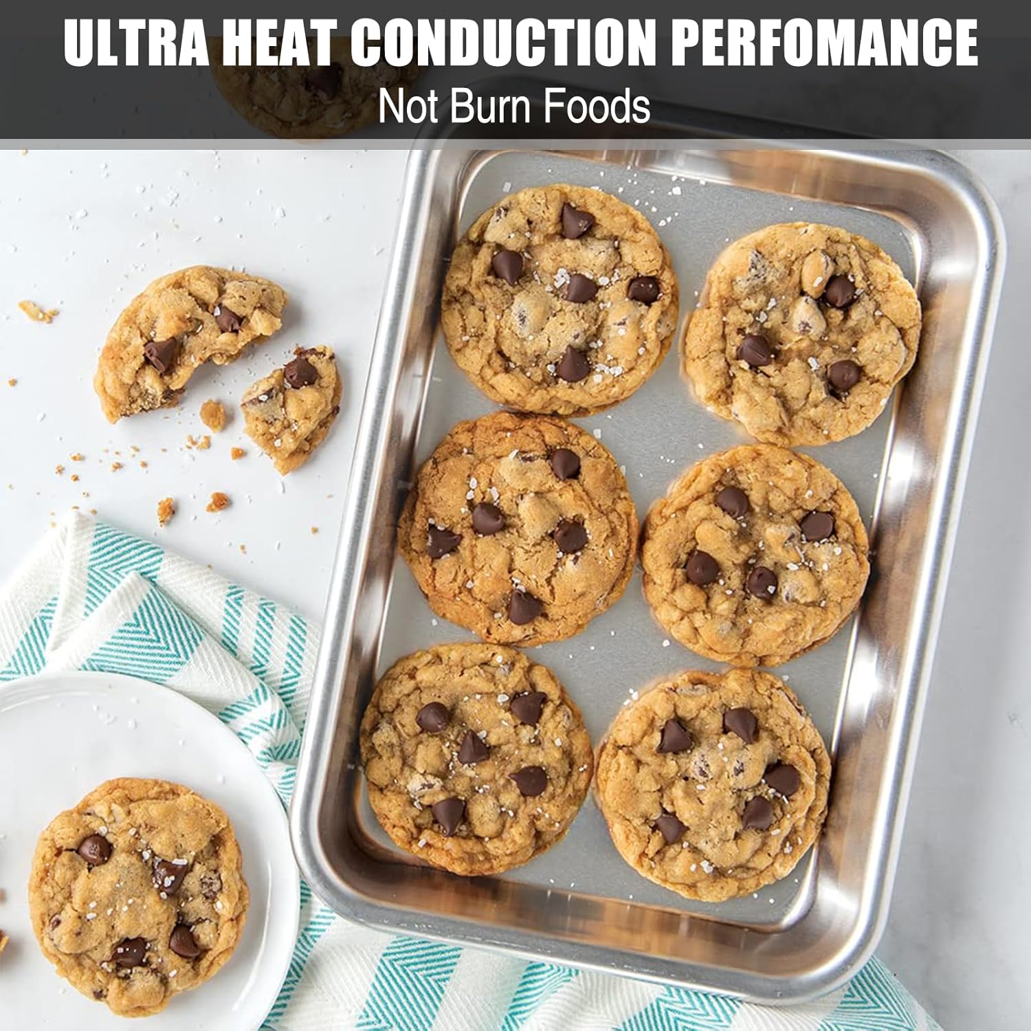 Umite Chef Baking Sheet Set - Professional Stainless Steel Cookie Trays | Non-Toxic, Easy Clean, 10.39x8.07 Inches