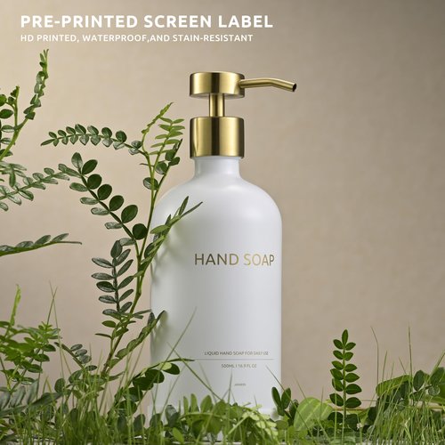 Glass Soap Dispenser Set by Janxin,Bathroom Soap Dispenser Set with Ceramic Tray,Luxury Bathroom Accessories,Modern Kitchen Decor (White+Gold(Hand Soap))
