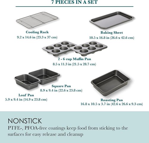 Chicago Metallic 7-Piece Nesting Bakeware Set | Carbon Steel Nonstick Baking Essentials - Space-Saving Design