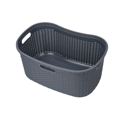 Mind Reader 40L Laundry Basket, Clothes Hamper, Wicker Design, Plastic, 23"L x 14.5"W x 11"H, Set of 2, Gray