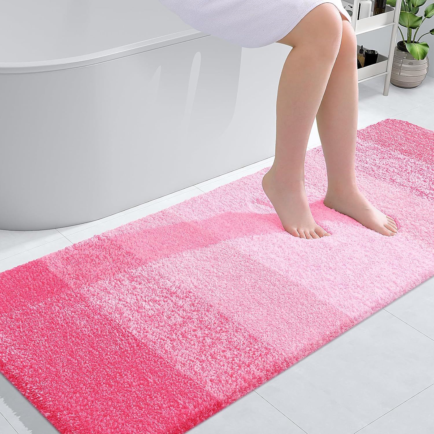 OLANLY Bathroom Runner Rug - Extra Soft Microfiber Mat, Quick Dry & Washable - 59x24, Pink