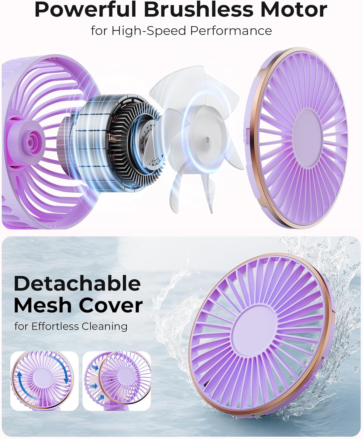 TUNISE Portable Handheld Fan - 4000mAh Battery, 6-Speed Adjustable Wind, USB Rechargeable, Foldable Design