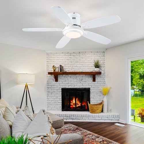 Hounberi Low Profile Ceiling Fan with Lights and Remote/APP, 50 Inch Modern Flush Mount Ceiling Fan with 3CCT 6-Speeds Quiet DC Motor,Dimmable 3-Color Temperatures for Living Room Bedroom(White)