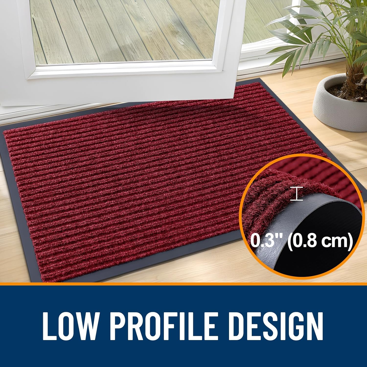 OLANLY Waterproof Heavy Duty Front Door Mat - Fade Resistant, Easy Clean, Low Profile | 29.5x17, Wine Red