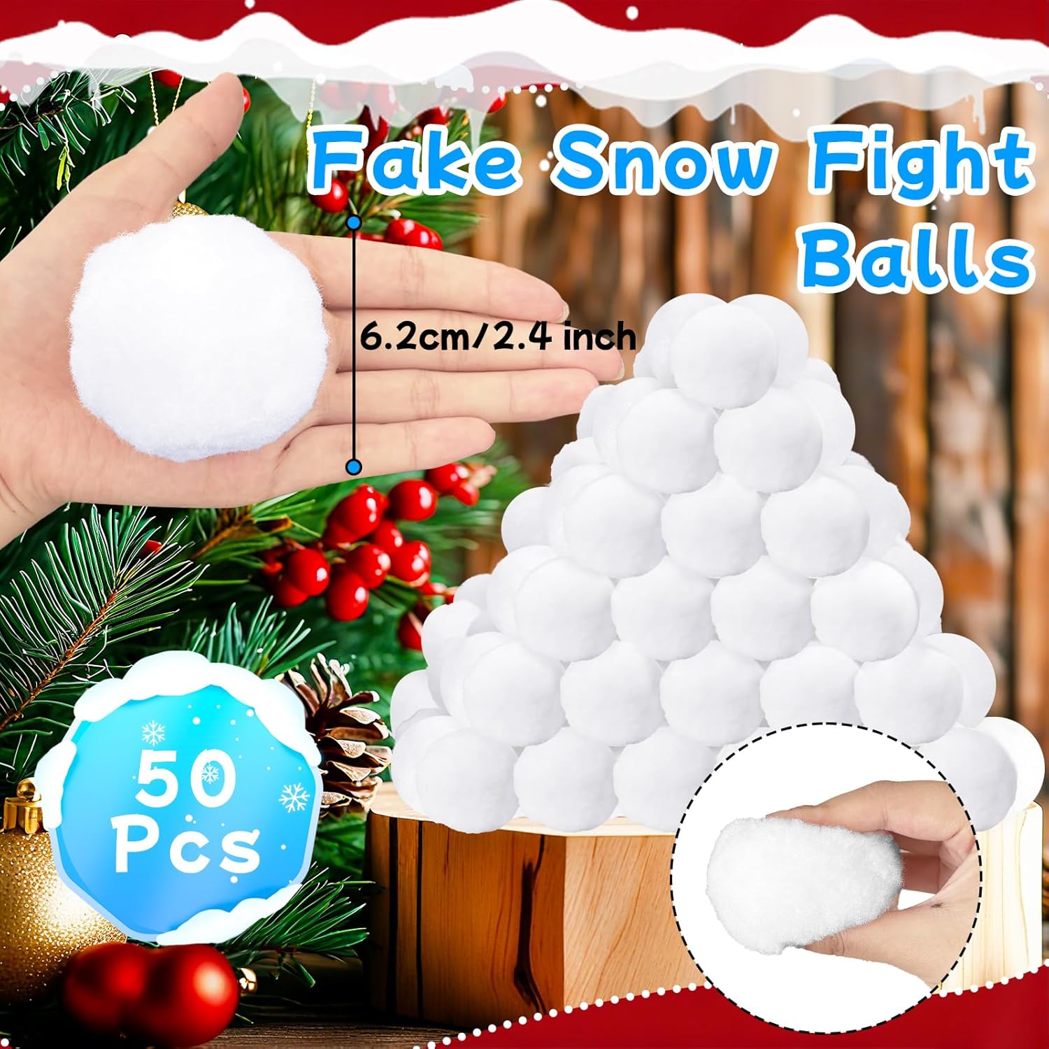 Skiennix 50 Pcs Fake Snow Balls - Soft Plush 2.4 Inch Indoor/Outdoor Winter Decor & Party Supplies