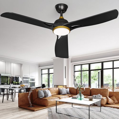 DWVO 56 Inch Ceiling Fans with Lights, Smart Ceiling Fan with APP and Remote Control, 3CCT Dimmable LED, 6-Speed Reversible Quiet DC Motor for Living Room, Bedroom, Dining Room - Black