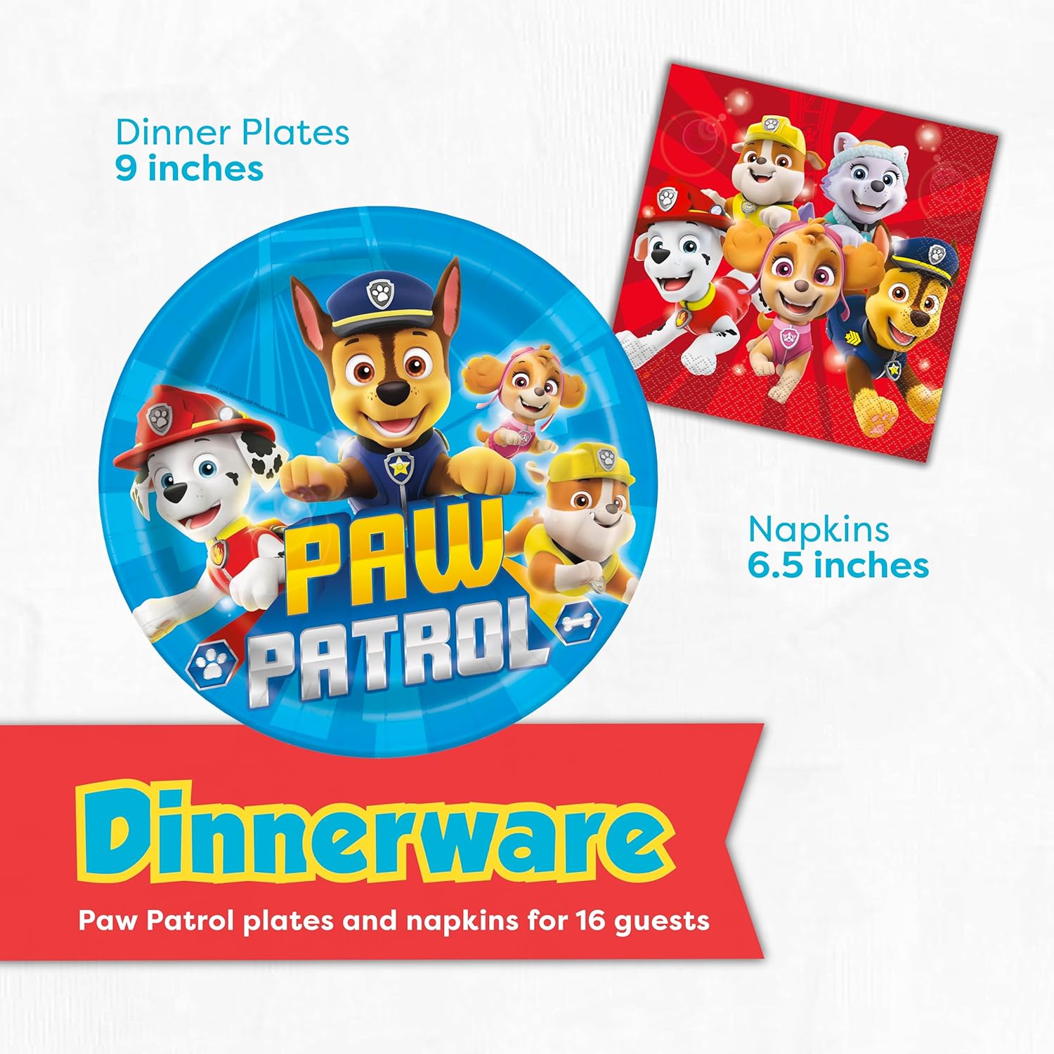 Paw Patrol Birthday Decorations - Complete Party Set for 16 Guests | Banner, Tablecloth, Plates & More