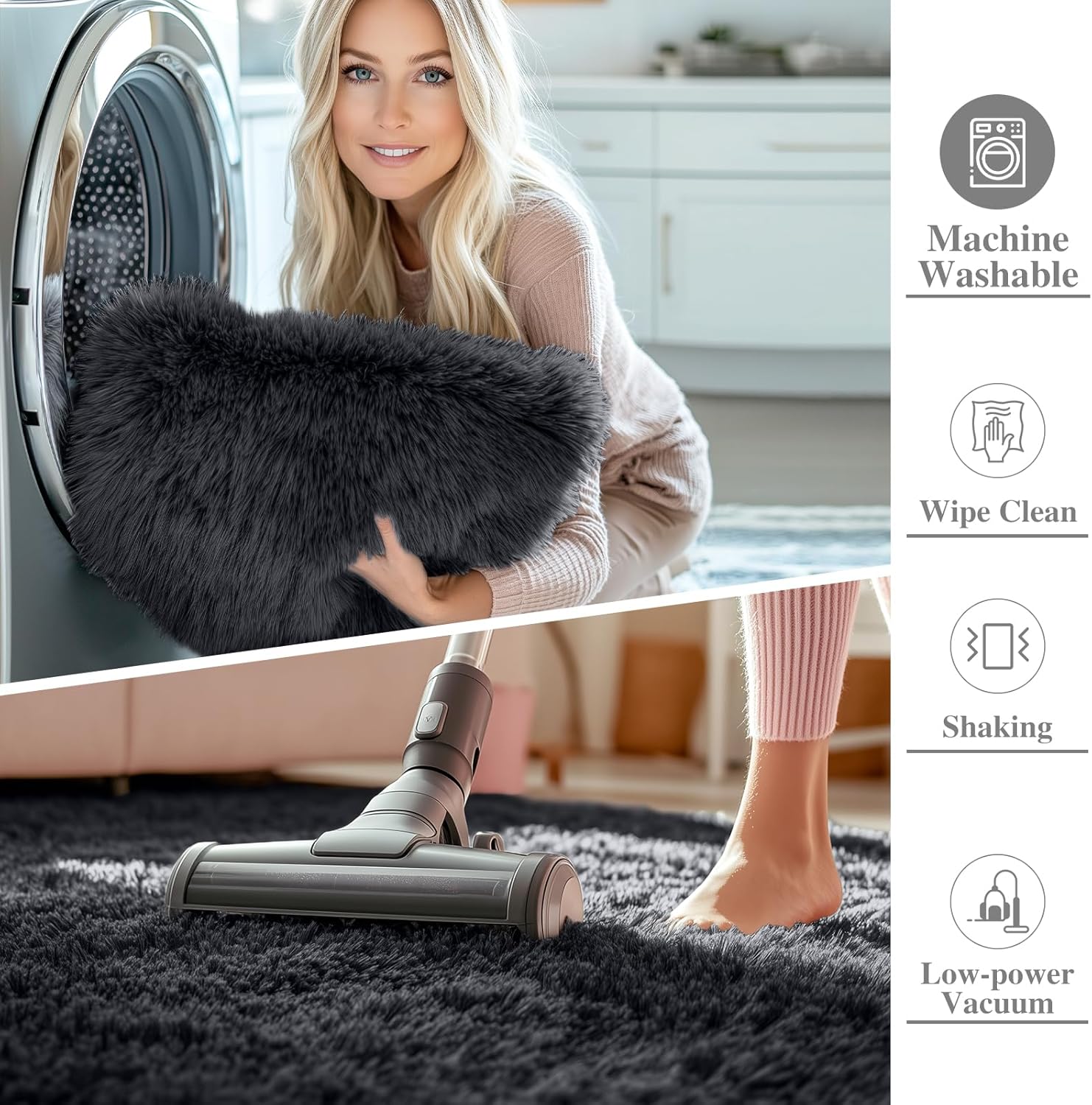 OLANLY 3x9 Soft Fluffy Machine Washable Runner Rug - Perfect for Hallways, Bedrooms & Nurseries | Black