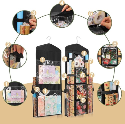 EXLIFBAG Gift Wrap Organizer - Double-Sided Wrapping Paper Storage Holder for Easy Access