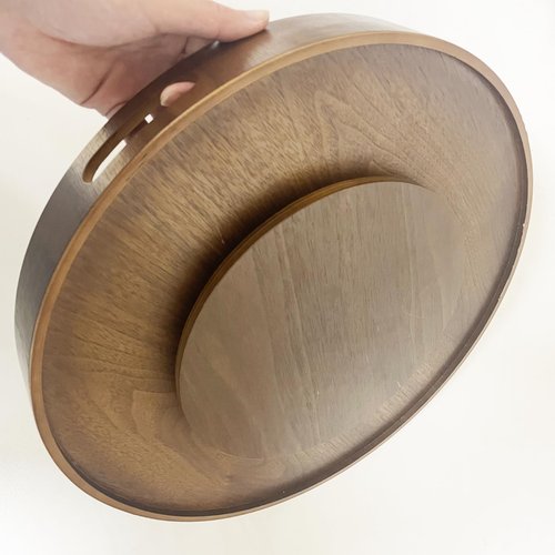 i-lan 16-inch Wooden Lazy Susan Turntable - Large Decorative Rotating Tray Made of Walnut Wood with Dual Handles & Silent Bearing for Kitchen Dining Organizer