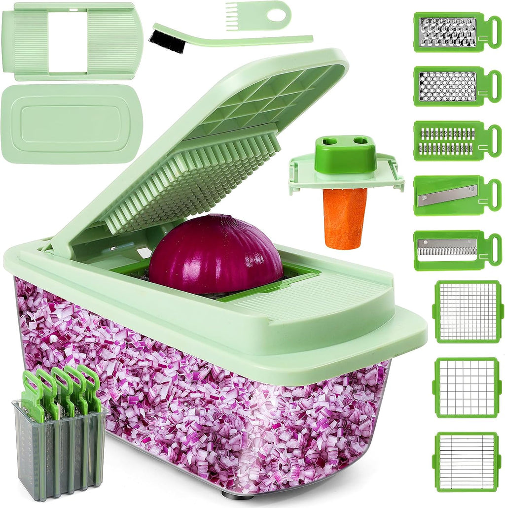 Skiennix 16-in-1 Vegetable Chopper - Multifunctional Kitchen Gadget with 8 Blades & Container for Easy Food Prep
