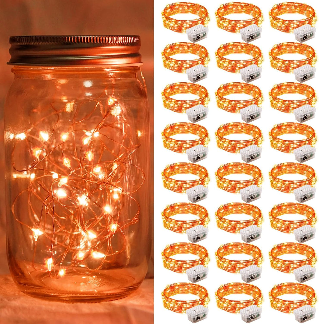 Skiennix 24-Pack Orange Fairy Lights - 7Ft 20 LED Twinkle String Lights | Battery Operated & Waterproof for Parties, Weddings, Christmas & More