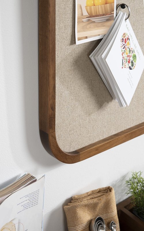 Kate and Laurel Hutton Transitional Pinboard; 20 x 30; Rustic Brown; Radius Rectangle Wall Organizer with Fabric Pinning Surface