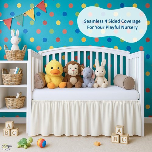 Cottington Lane Ivory Crib Skirt - 100% Natural Cotton, Soft & Durable Nursery Bedding | Fits Standard Cribs 28" x 52" with 14" Drop