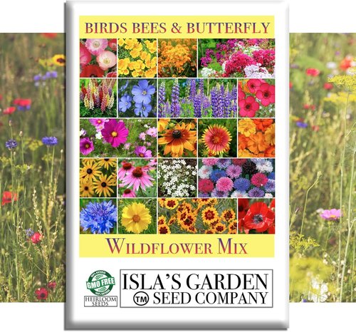 Isla’s Garden Seeds Wildflower Mix - 500+ Non-GMO Heirloom Seeds for Colorful Pollinator Blooms | Perfect for Garden Beds & Meadows