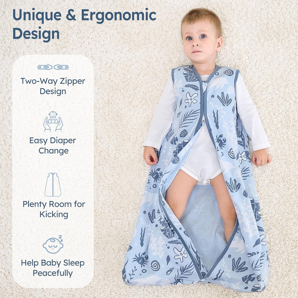 Unnivoll Baby Sleep Sack - 100% Cotton Lightweight Wearable Blanket | 0-6 Months, Blue Dolphin, 0.5 TOG