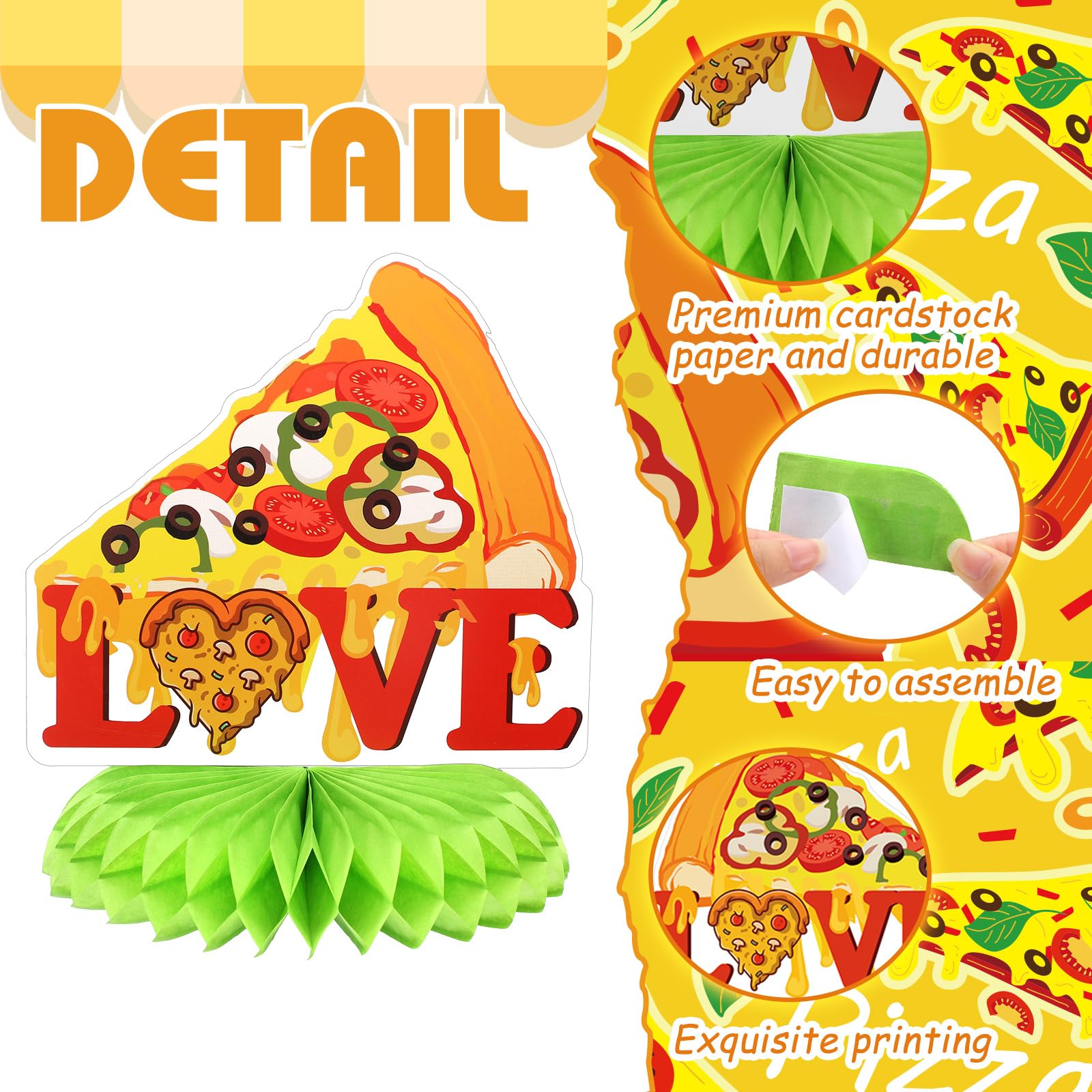 Weekgrat 12 Pcs Pizza Party Decorations Pizza Theme Party Decorations Honeycomb Table Centerpieces for Home Office Birthday Honeycomb Supplies Decor
