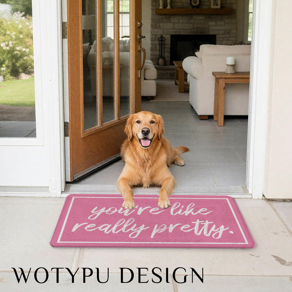 WOTYPU Coquette Pink Door Mat, Trendy Preppy Girly Pink Welcome Mats for Front Door, You're Like Really Pretty Doormat Outdoor Indoor Entrance Entryway, 17x30 Inches