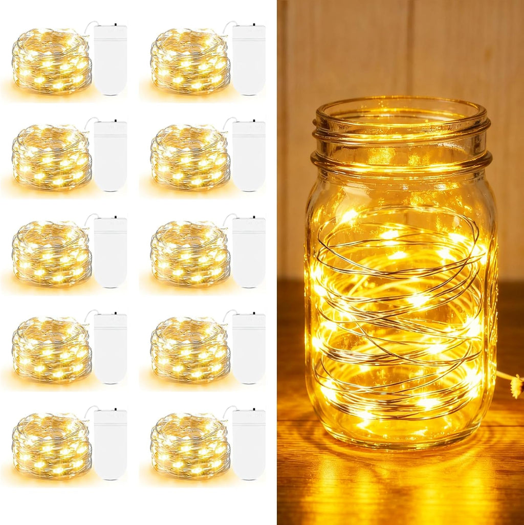 Skiennix 10 Pack Fairy Lights - 7ft 20 LED Battery Operated Twinkle String Lights | Warm White for DIY Crafts & Decor