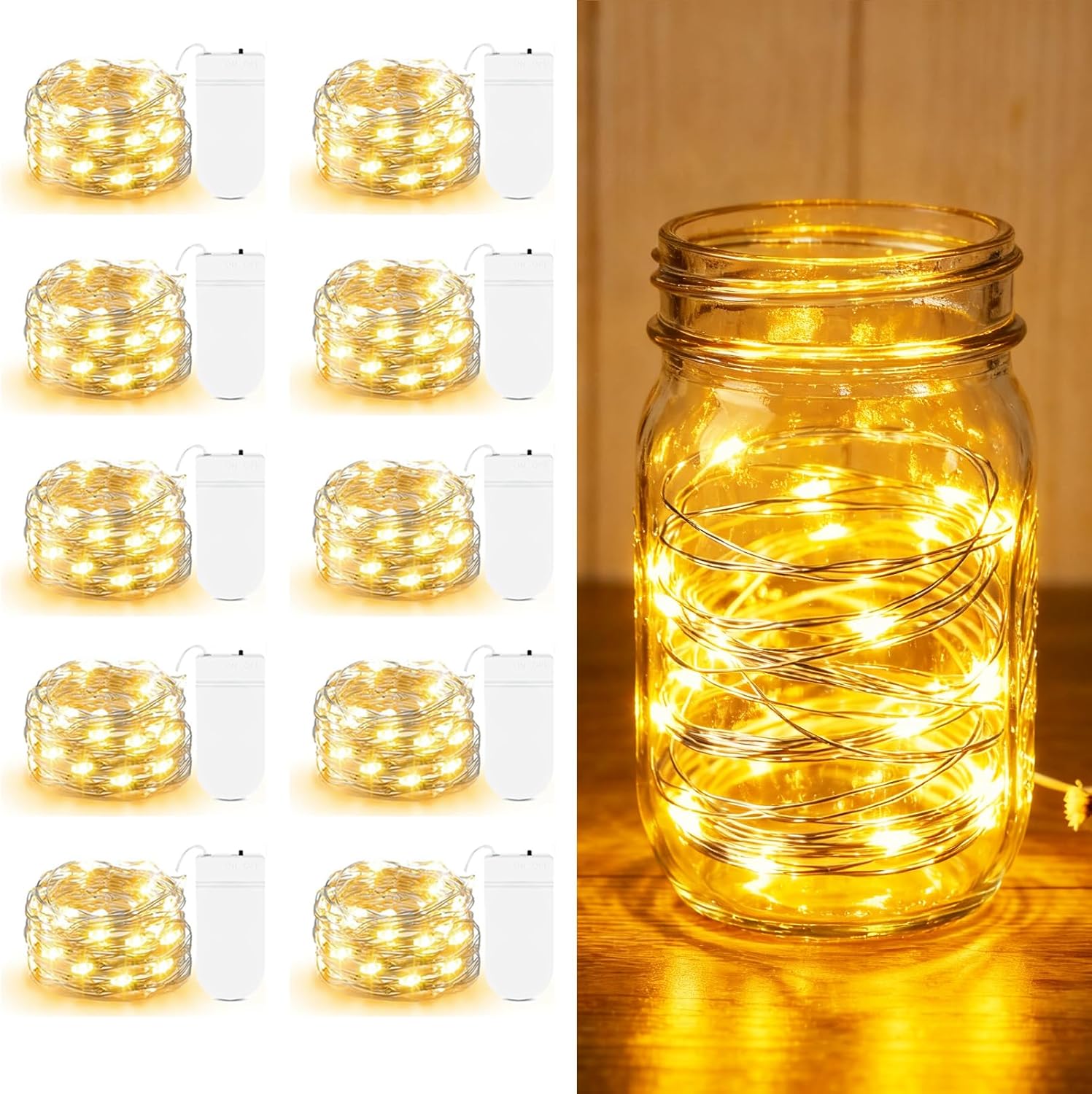 Skiennix 10 Pack Fairy Lights - 7ft 20 LED Battery Operated Twinkle String Lights | Warm White for DIY Crafts & Decor