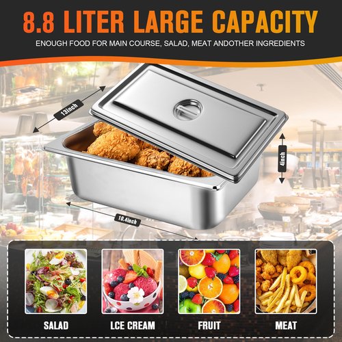 HLHgirl Hotel Pan, Full Size Steam Table 4" Deep Stainless Steel With Lid, 13" L x 10.4" W Anti-Jam Buffet Commercial (4 Pack)