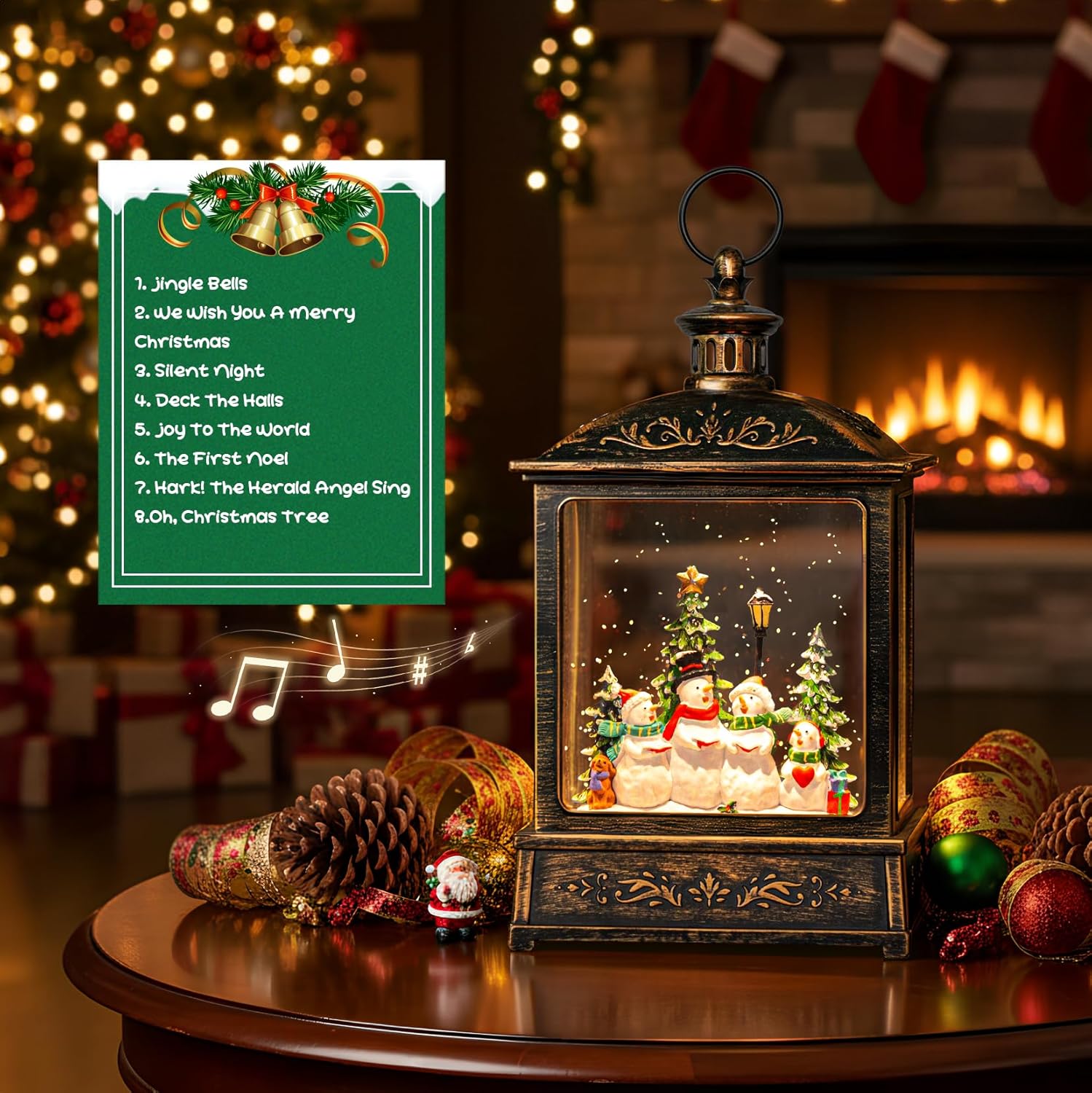 Skiennix Christmas Snow Globe Lantern - Lighted Snowman Choir with Musical Features | Battery or USB Powered
