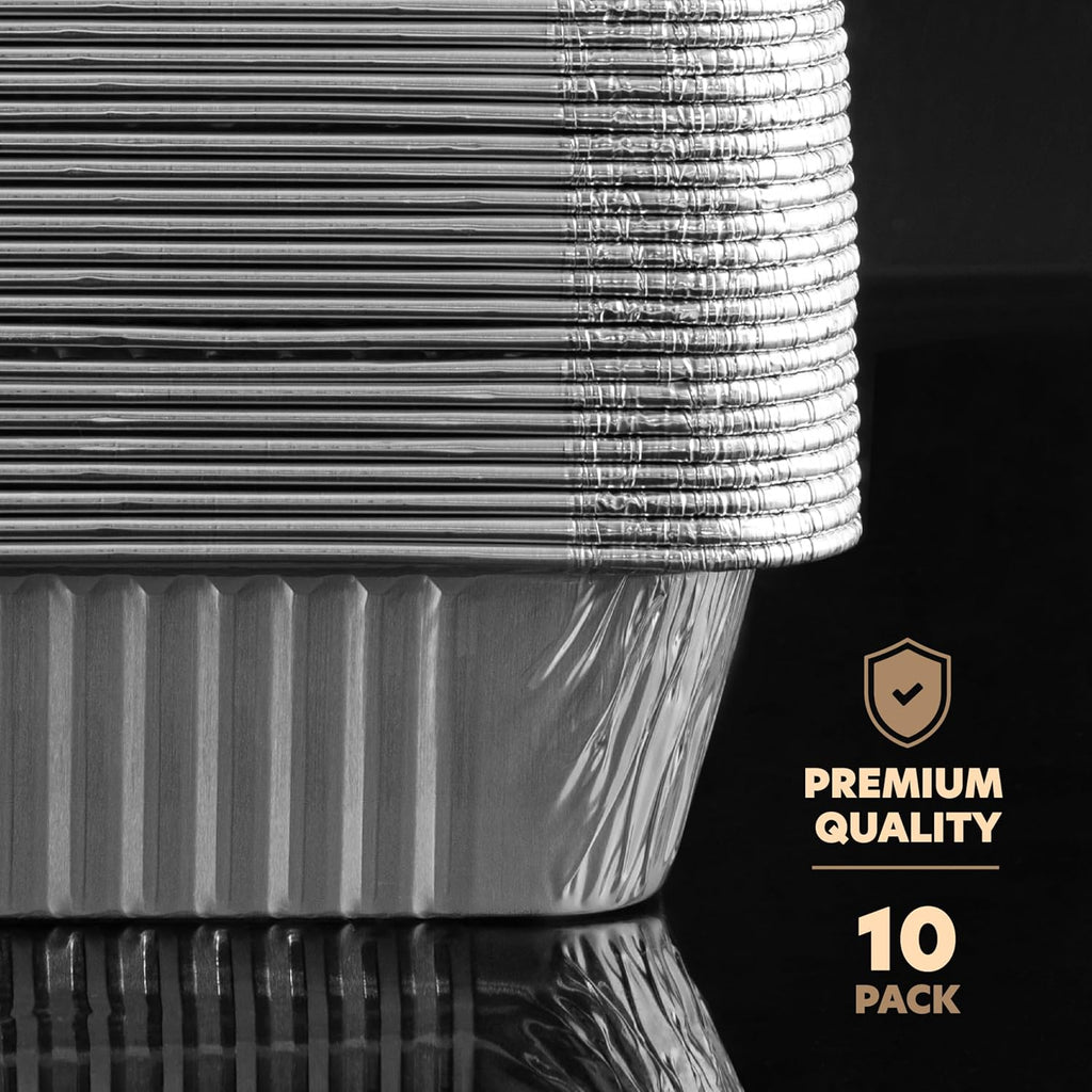 Plasticpro 12.5'' x 9'' Heavy-Duty Aluminum Pans - 10 Pack Disposable Foil Pans with Covers