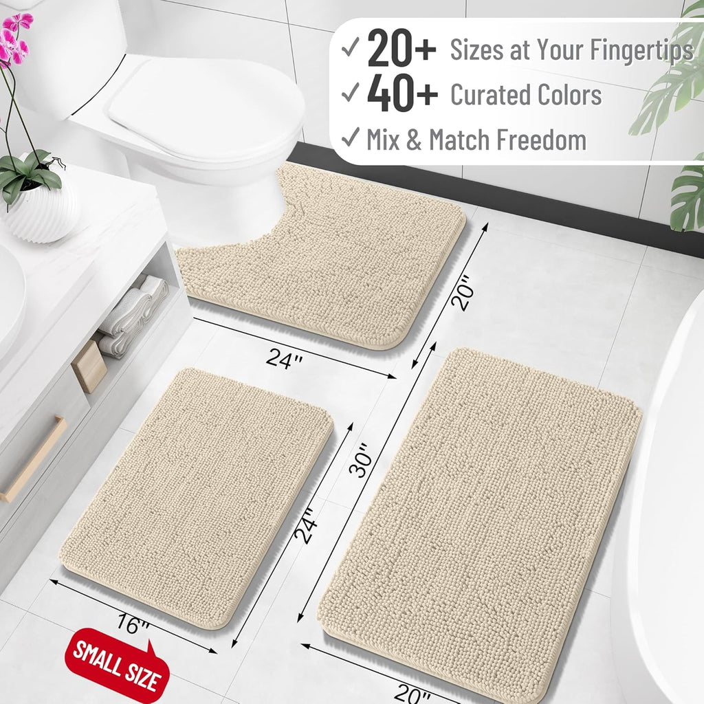 OLANLY Large Bathroom Rugs - Extra Soft Chenille Bath Mats | Quick Dry, Machine Washable, 70x46, Sand