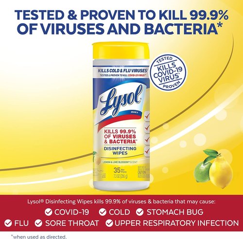 Lysol Disinfectant Wipes - Powerful Cleaning & Deodorizing - Lemon & Lime Blossom, 35 Count