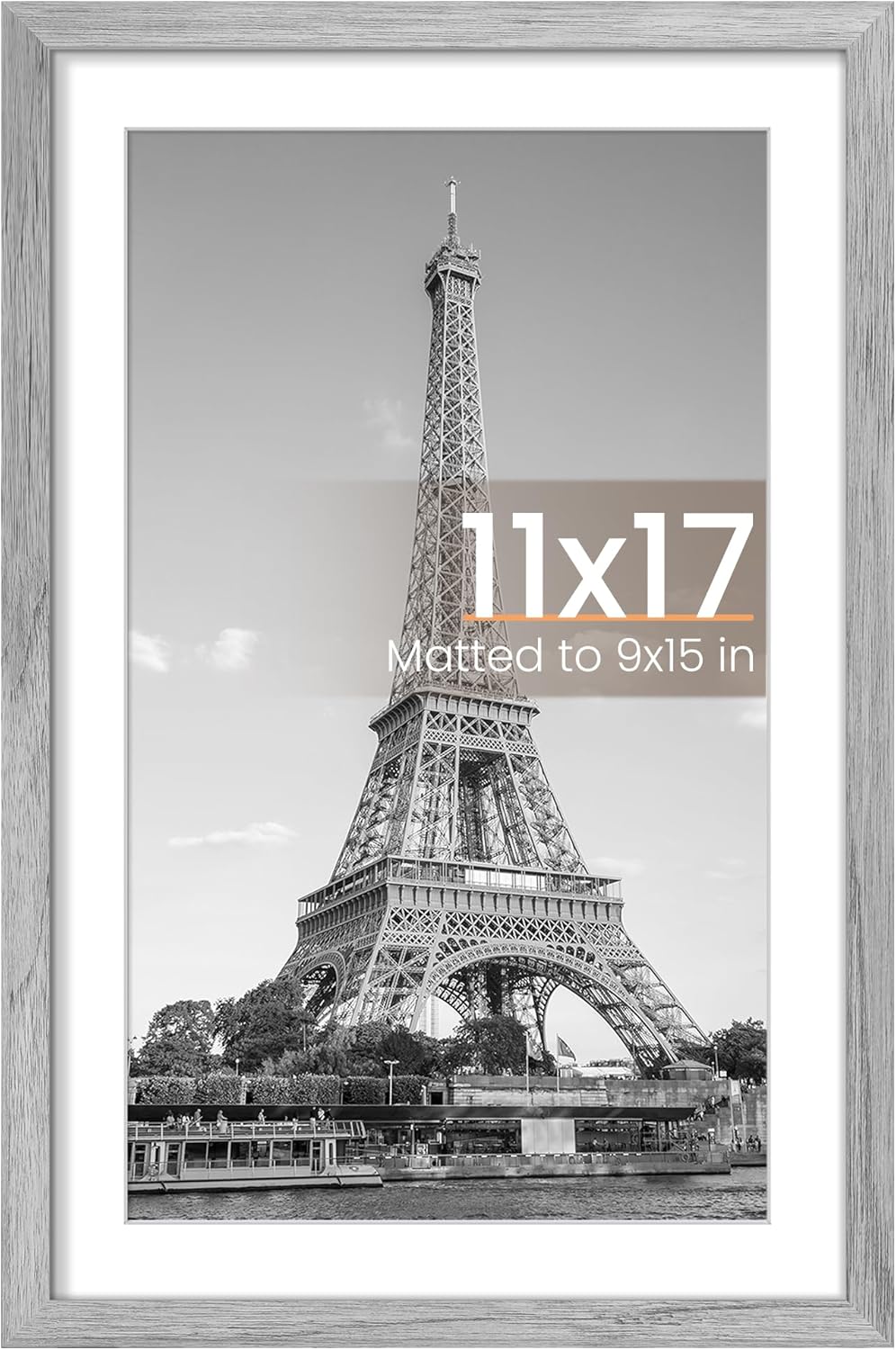 Upsimples 11x17 Picture Frame - Versatile Display for 9x15 Photos with Mat or 11x17 Without - Gray
