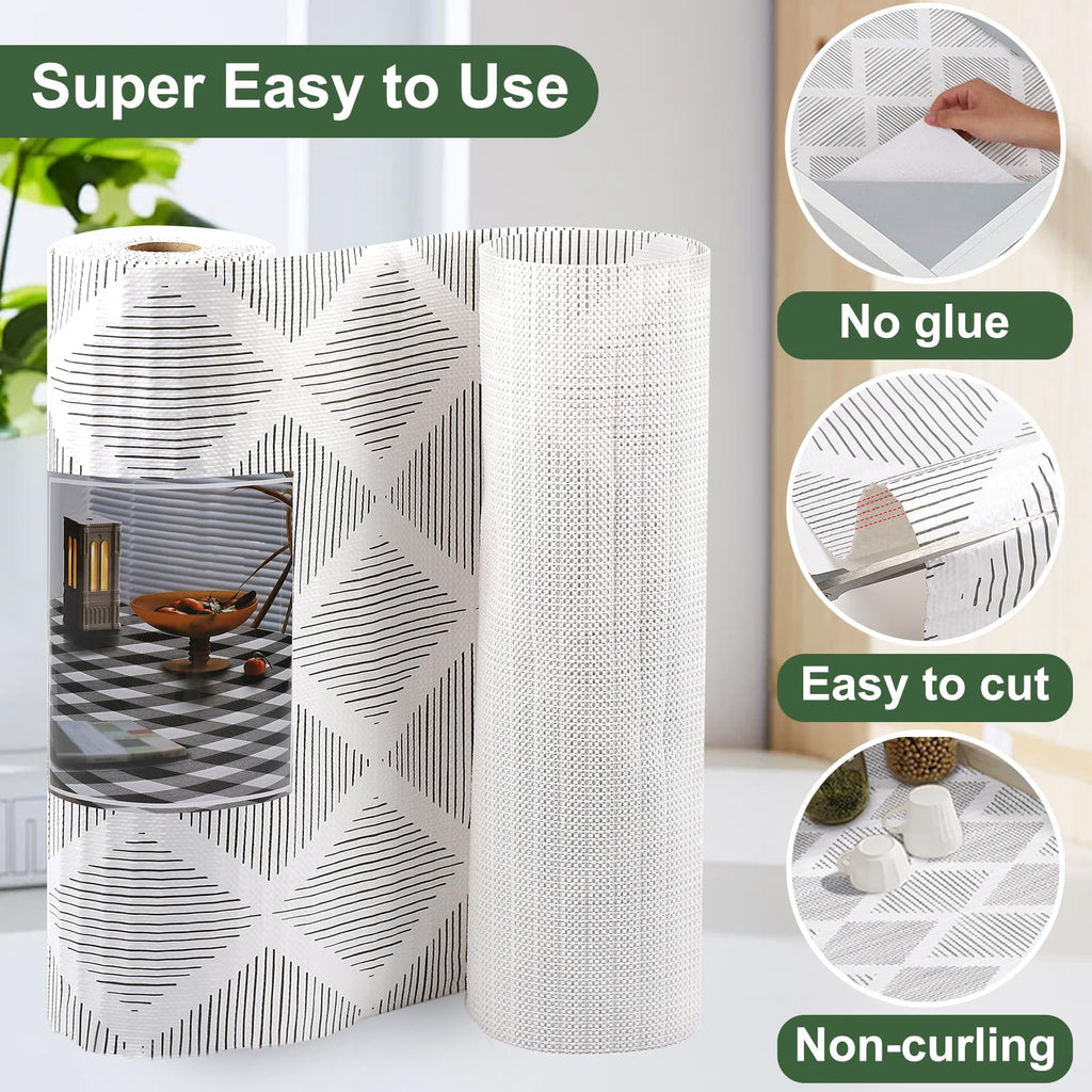 Shelf and Drawer Liners for Kitchen Cabinets Non-Adhesive 12" x20FT, Non-Slip Cabinet Liner, Waterproof Shelf Paper Thickened Washable Mats, Protection for Shelves, Cupboard, Pantry, Drawers, Dresser