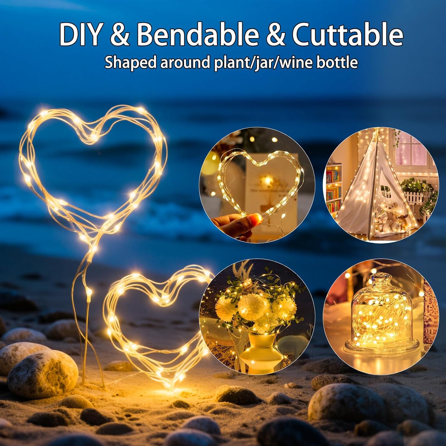 VOOKRY 30 LED Fairy Lights - 10 ft Battery Operated Mini Silver Wire for DIY Crafts & Wedding Decor