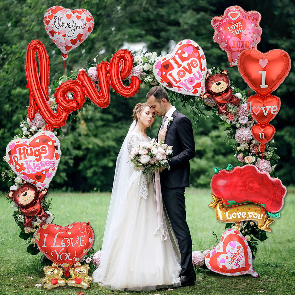 9 Pcs Valentines Balloons I Love You Foil Balloons 40 Inch Love Mylar Balloon Heart Shaped Balloon Propose Marriage Wedding Anniversary Valentines Day Decorations Supplies
