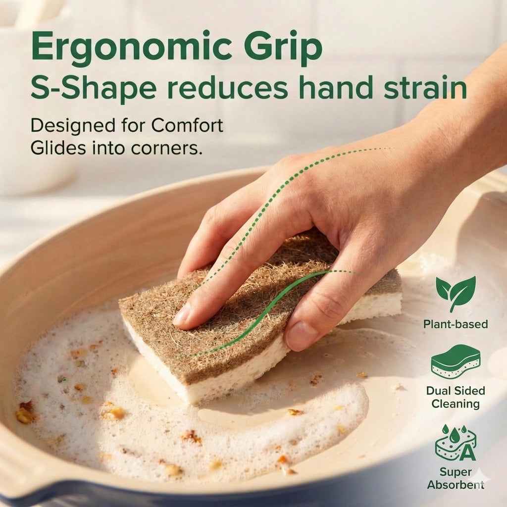 6 Pack Natural Kitchen Sponges, Compostable White Cellulose & Organic Coconut Scrubber Sponge for Washing Dishes, Kind Eco Friendly Non Toxic & Biodegradable Dishwashing Sponges