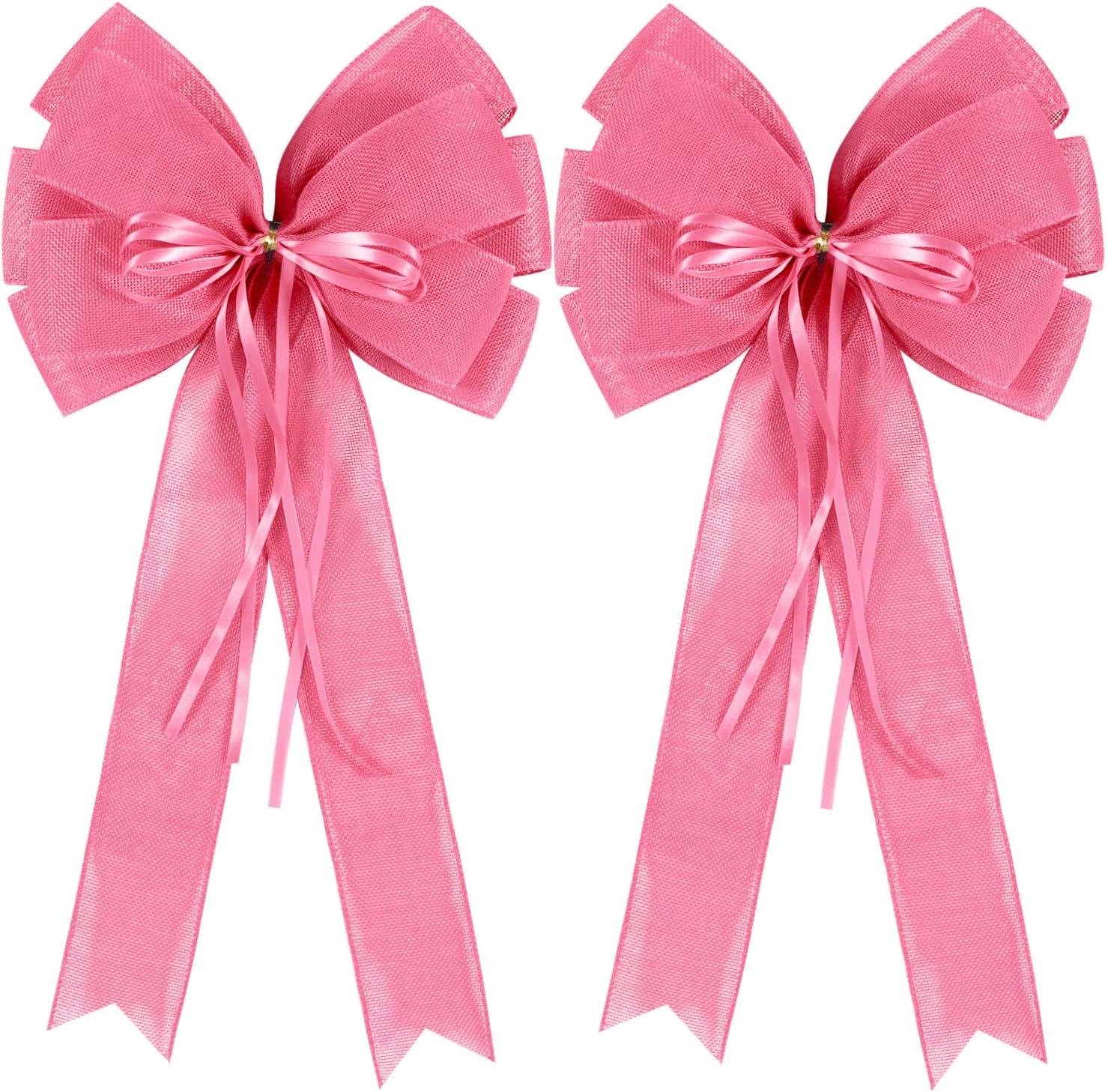 Skiennix Large Pink Easter Wreath Bows - Spring Tree Topper Decor with Burlap & Glitter | 2 Pcs Set