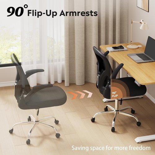 DEVAISE Office Chair, Ergonomic Computer Desk Chair with Flip-up Armrests, Comfy Mesh with Adjustable Lumbar Support, Black