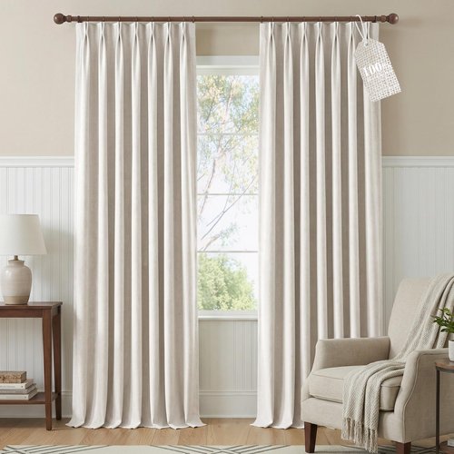 NICETOWN PRO 100% Blackout Pinch Pleated Curtains 96 inches Long 2 Panels Set, Linen Blend Thermal Drapes Window Treatments for Living Room/Bedroom, W40 x L96