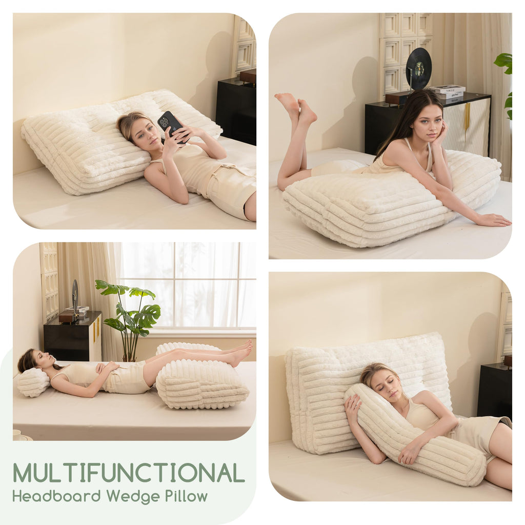 HIGOGOGO Triangular Headboard Wedge Pillow with a Cylindrical Pillow and Memory Foam Filling, Daybed Pillows for Sitting up, Reading or Working with Removable Cover,Twin 39.4"x19.7"