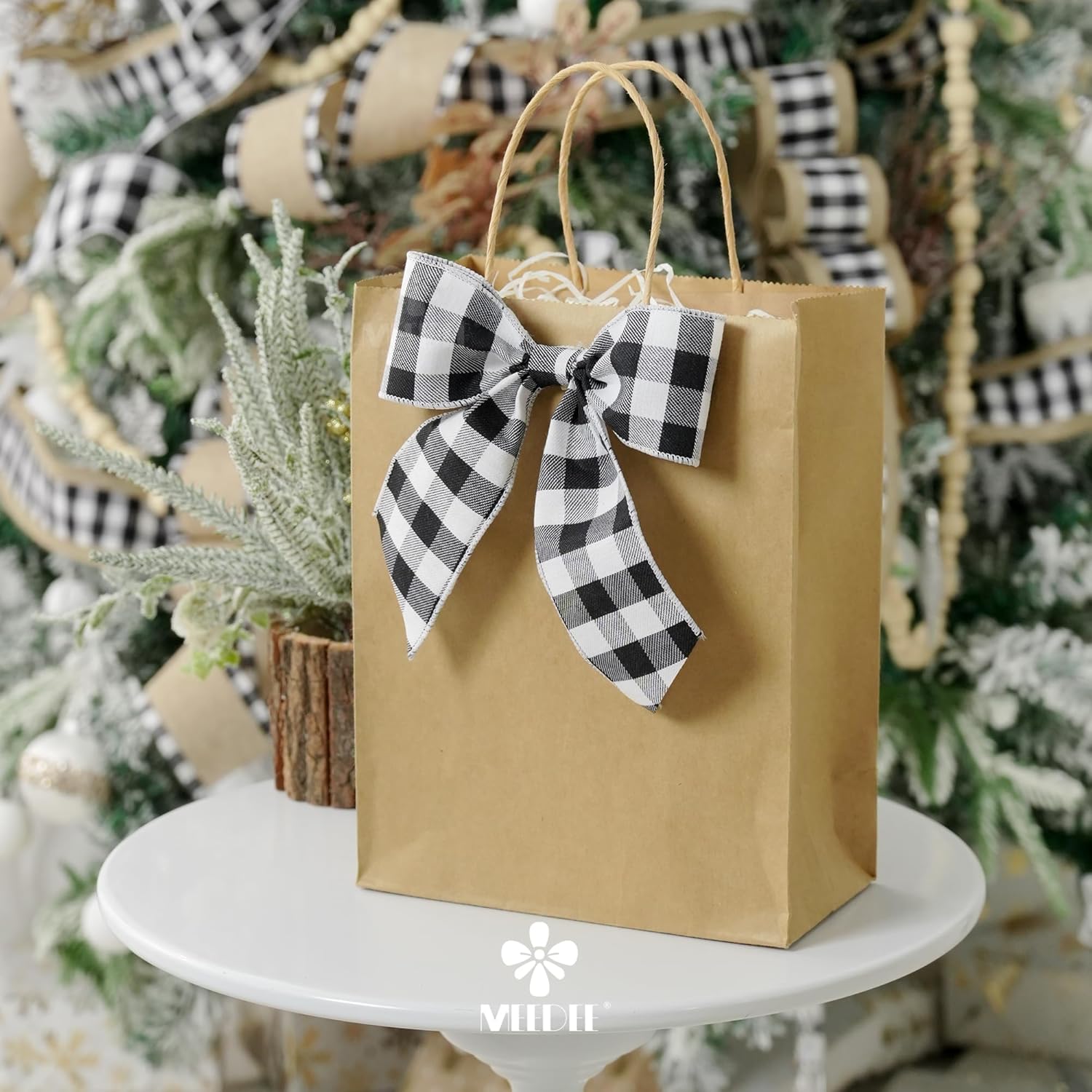 MEEDEE Buffalo Plaid Ribbon - 2.5 Inch Wide, 10 Yards of Wired Polyester for Crafts & Decorations