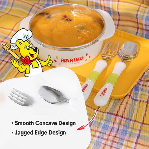 HARIBO Goldbear Spoon and Fork Set - Kids & Toddlers Stainless Steel Flatware with HARIBO Goldbear Figure Handle, Kids Eating Utensils for 4 years + Child, BPA Free Silverware for Kids (Yellow)