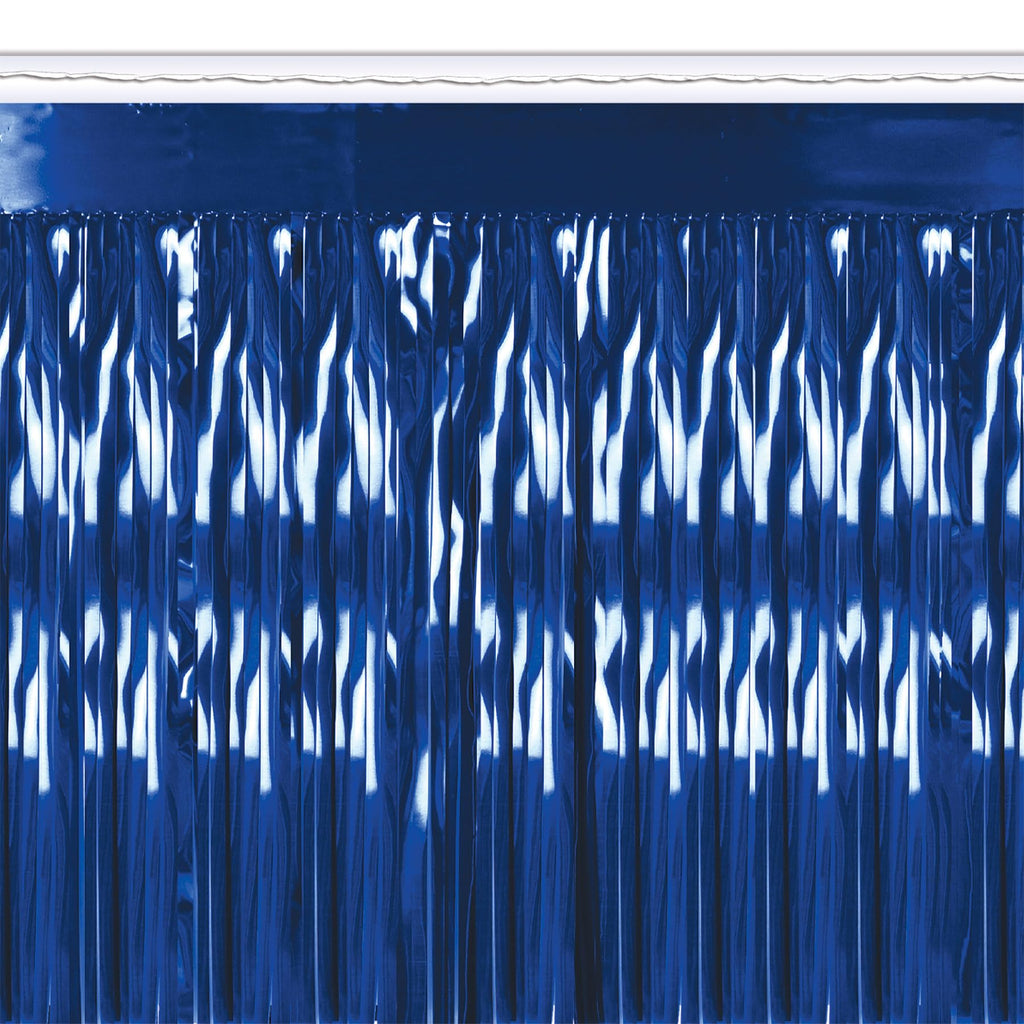Beistle Metallic Fringe Drape Hanging Curtain, Party Supplies for Walls and Tables, Great for Baby Showers, Game Day, Graduation and Birthday Parties, 15" x 120", Blue