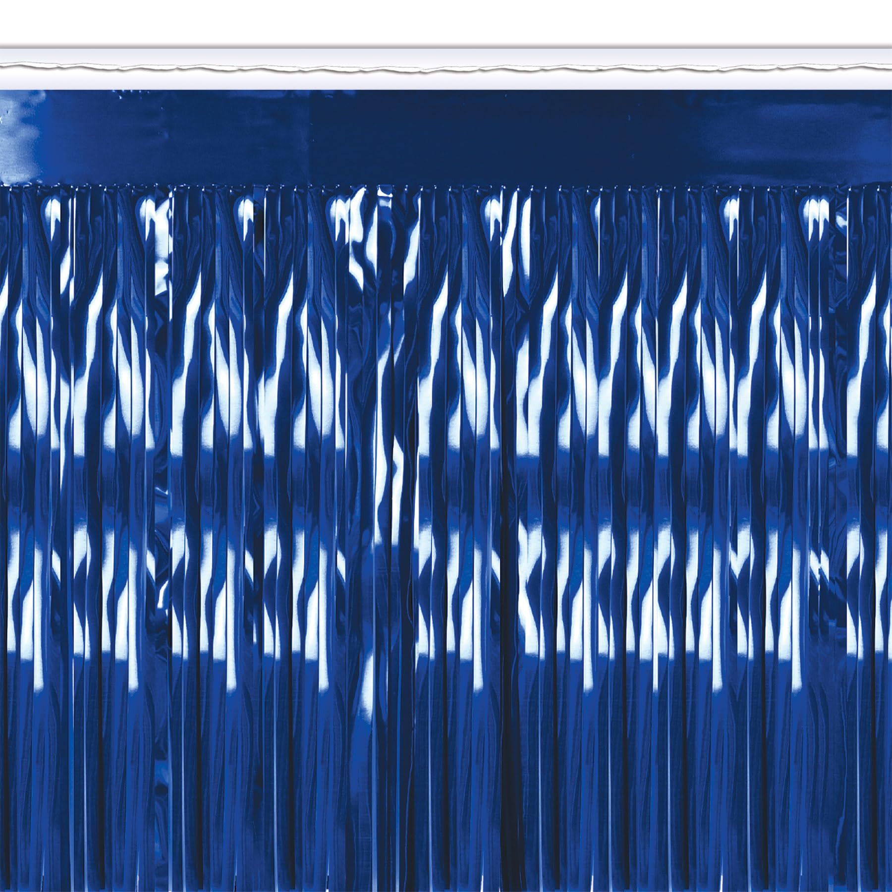 Beistle Metallic Fringe Drape Hanging Curtain, Party Supplies for Walls and Tables, Great for Baby Showers, Game Day, Graduation and Birthday Parties, 15" x 120", Blue