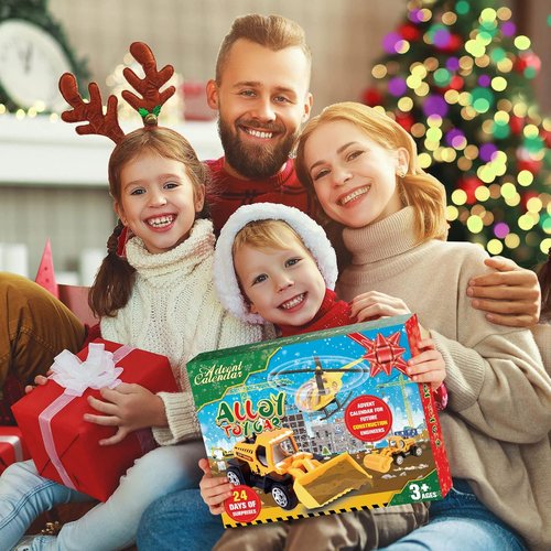 Advent Calendar - Alloy Construction Engineering Vehicle Toy Set with 2 Mats | Perfect Christmas Gift for Boys Ages 3-8 (Yellow)