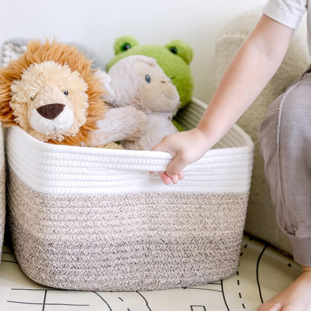 NaturalCozy Storage Baskets - 3-Pack Cotton Rope Woven Bins for Organizing | 16.8”x13”x7.6” Size