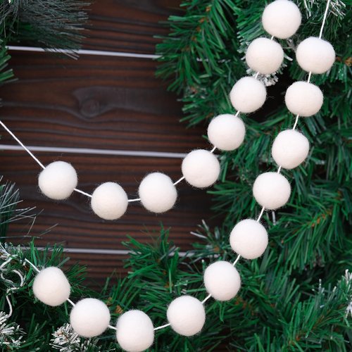 DCJHFJ White Wool Felt Pom Pom Garland Ball Winter Garland Christmas Decorations for Mantle Fireplace Home Indoor Holiday Party Decoration