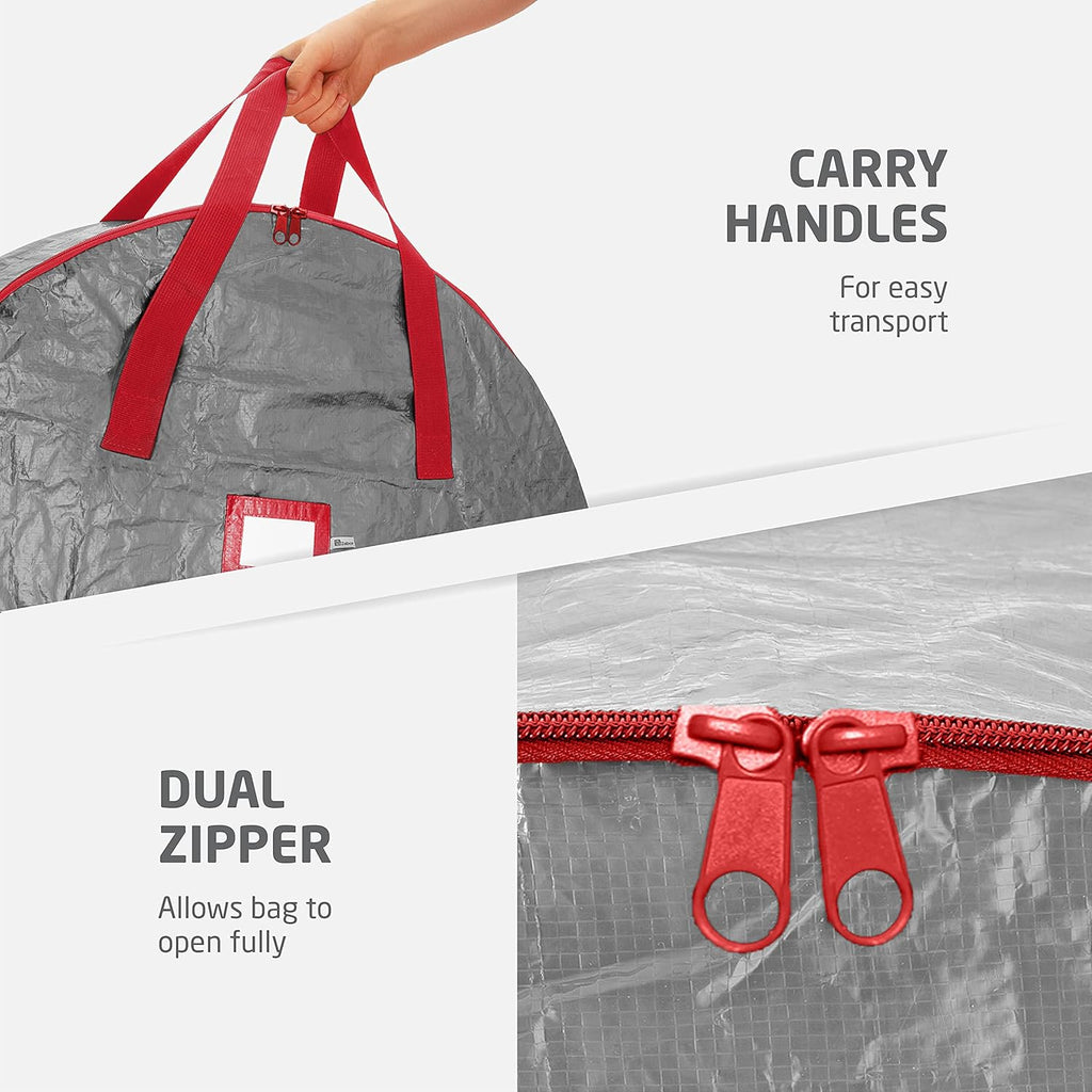 ZOBER Christmas Wreath Storage Container | 30-Inch Durable Bag with Dual Zippers & Strong Handles - Gray