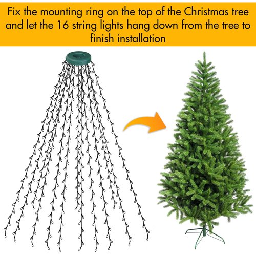 Christmas Tree Lights, 448 LED Waterfall Tree Topper Lights with 8 Lighting Modes, 8.2ft×16 Lines Plug in Twinkle Lights with Remote Control for Indoor Outdoor Christmas Tree Decoration