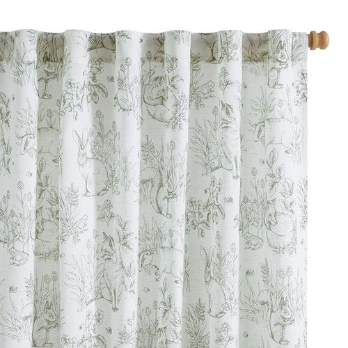 Vangao Easter Sage Green Nursery Curtains for Kids Room Linen Curtains 72 Inch Long Farmhouse Drapes with Bunny Woodland Wildlife Print Light Filtering French Country Forest 2 Panels