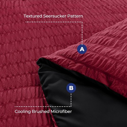HYMOKEGE Twin Comforter Set - Red & Black Seersucker 5-Piece Luxury Bedding Set | All-Season Comfort