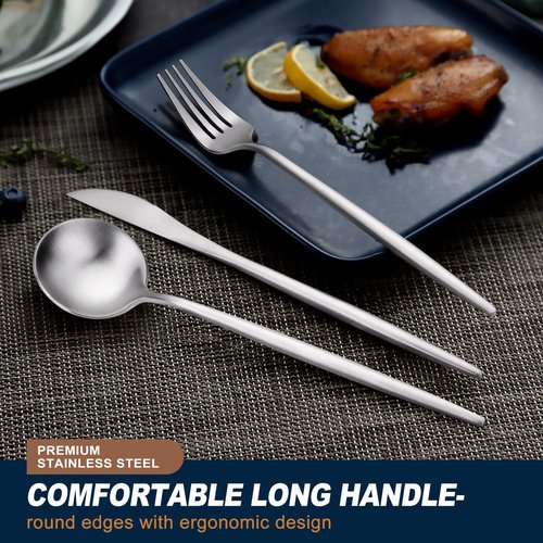 EUIRIO 48-Piece Matte Silverware Set with Steak Knives, Flatware Set for 8, Stainless Steel Forks and Spoons Silverware Sets, Satin Finish, Dishwasher Safe Cutlery Utensils Set